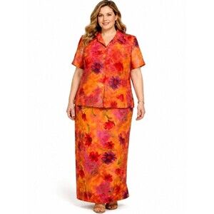 Y2K Lady Dorby Plus Size 24W Watercolor Floral Two-Piece Skirt Set